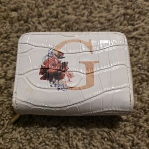 White Croc-Embossed Wallet with Floral Design (Used)